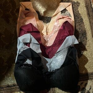 SHEIN Lace Detail Bra Set - Black, Burgundy, Pink, Cream